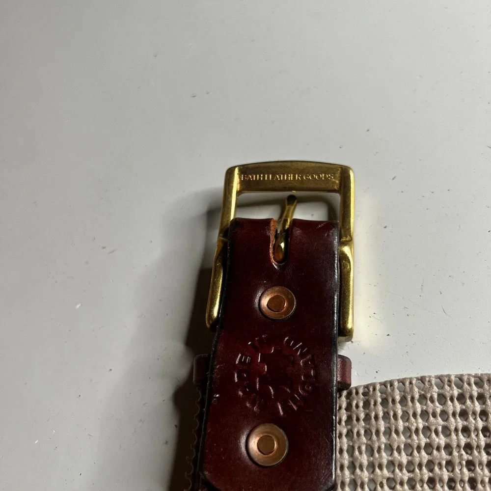 Bath Leather Goods Handmade England Dark Brown Leather Belt Brass Buckle 40